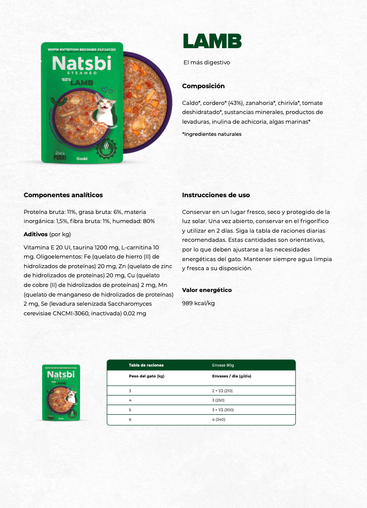 Natsbi para Gatos - Cordero (DISPONIBLE EN TIENDA FÍSICA)