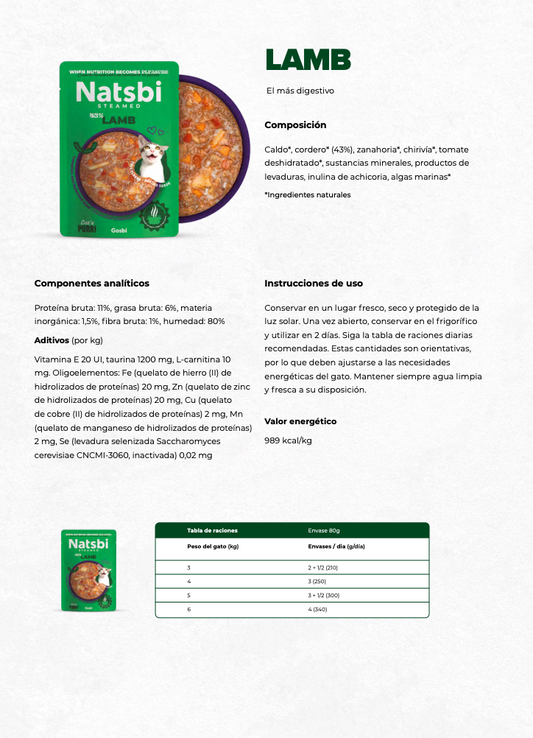 Natsbi para Gatos - Cordero (DISPONIBLE EN TIENDA FÍSICA)